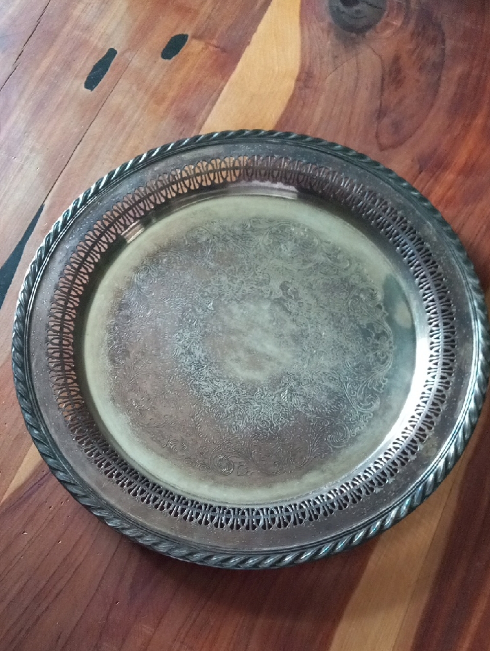 Vintage WM Rogers Decorative Engraved Silver-plated Metal Serving Tray 12"